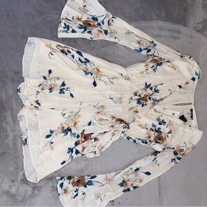 Floral Wrap Romper - Cream and Blue